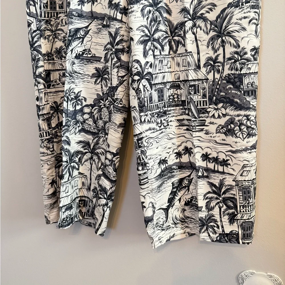 Kahala • Vintage 100% Silk Beachy Novelty Print Pant‎ Pockets Resortwear Summer